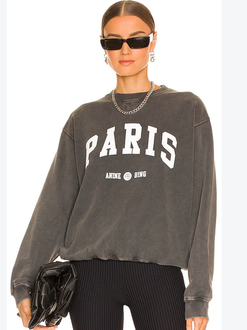 Anine Bing Gray Washed 'PARIS' Crewneck Sweatshirt